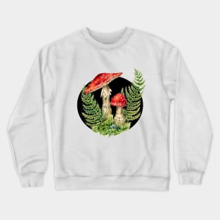 Cottagecore Fairy Mushrooms, Toadstool and Ferns, Fungus Mycology Art, Amanita Muscaria Crewneck Sweatshirt